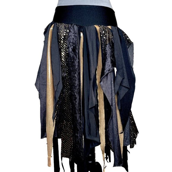 Sequin Skirt Size Small Medium Gold Fringe Dress Goth Clothing Tattered Velvet